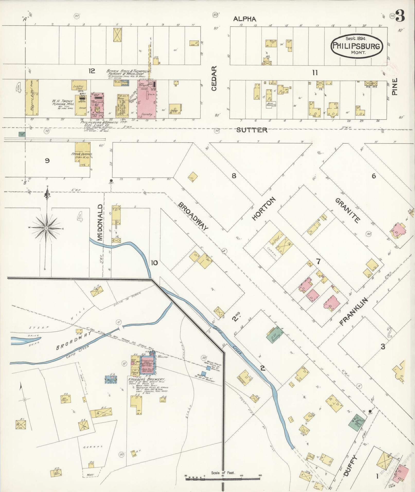 Sanborn Fire Insurance Map from Philipsburg, Granite County, Montana (1894), Sheet #0003 - Historic Sanborn Fire Insurance Map Print, vintage old map wall art, antique decor, genealogy gift, Montana Montana map