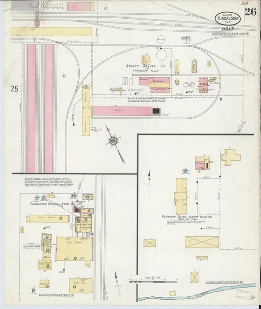 Sanborn Fire Insurance Map from Tuscaloosa, Tuscaloosa County, Alabama (1910), Sheet #0026 - Historic Sanborn Fire Insurance Map Print, vintage old map wall art, antique decor, genealogy gift, Alabama Alabama map