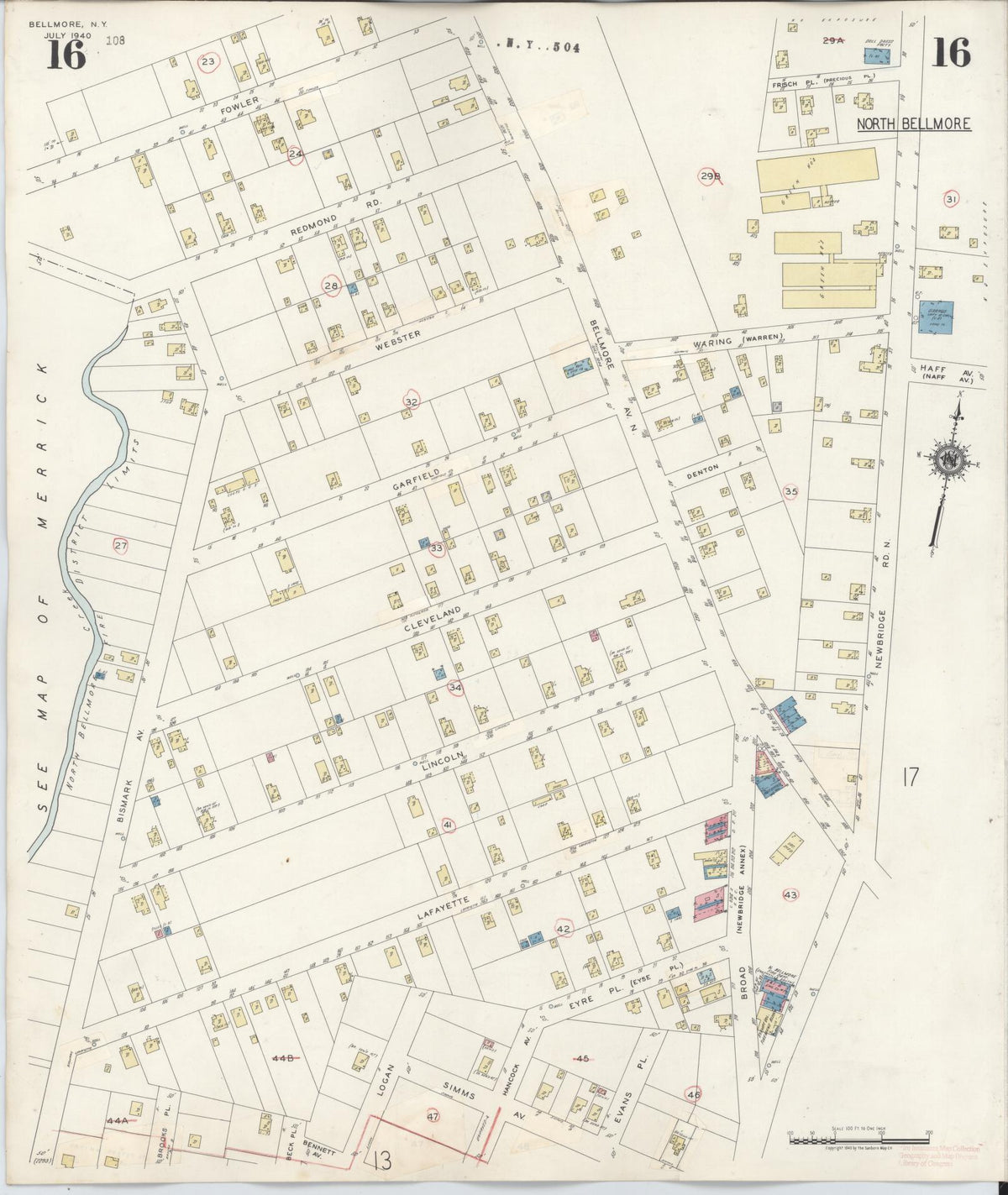 Sanborn Fire Insurance Map from Bellmore, Nassau County, New York (1945), Sheet #0016 - Complete Map Set gallery image, historic Sanborn map, vintage wall art, New York New York