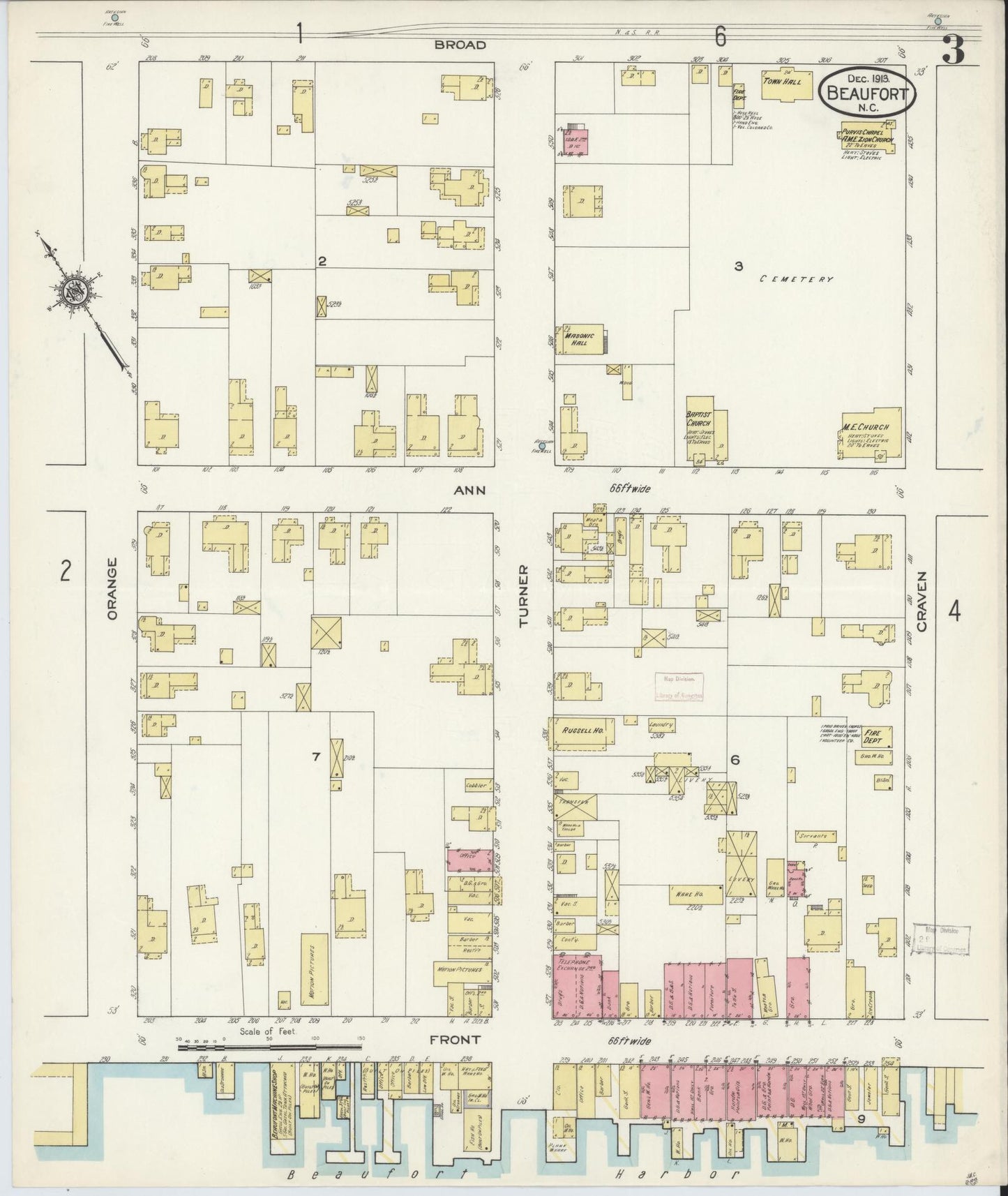 Sanborn Fire Insurance Map from Beaufort, Carteret County, North Carolina (1913), Sheet #0003 - Complete Map Set gallery image, historic Sanborn map, vintage wall art, North Carolina North Carolina