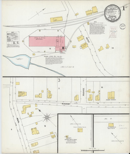 Sanborn Fire Insurance Map from Roxboro, Person County, North Carolina (1900), Sheet #0001 - Complete Map Set gallery image, historic Sanborn map, vintage wall art, North Carolina North Carolina