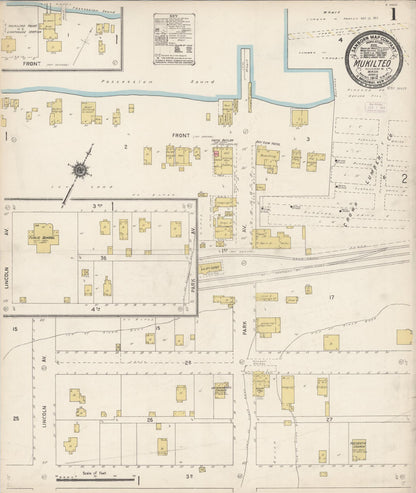 Sanborn Fire Insurance Map from Mukilteo, Snohomish County, Washington (1912), Sheet #0001 - Complete Map Set gallery image, historic Sanborn map, vintage wall art, Washington Washington