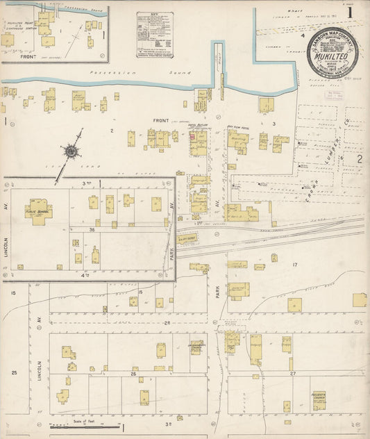 Sanborn Fire Insurance Map from Mukilteo, Snohomish County, Washington (1912), Sheet #0001 - Complete Map Set gallery image, historic Sanborn map, vintage wall art, Washington Washington