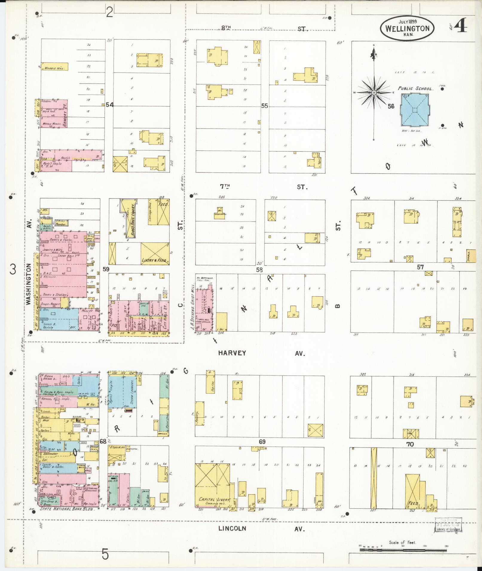 Sanborn Fire Insurance Map from Wellington, Sumner County, Kansas (1899), Sheet #0004 - Historic Sanborn Fire Insurance Map Print, vintage old map wall art, antique decor, genealogy gift, Kansas Kansas map