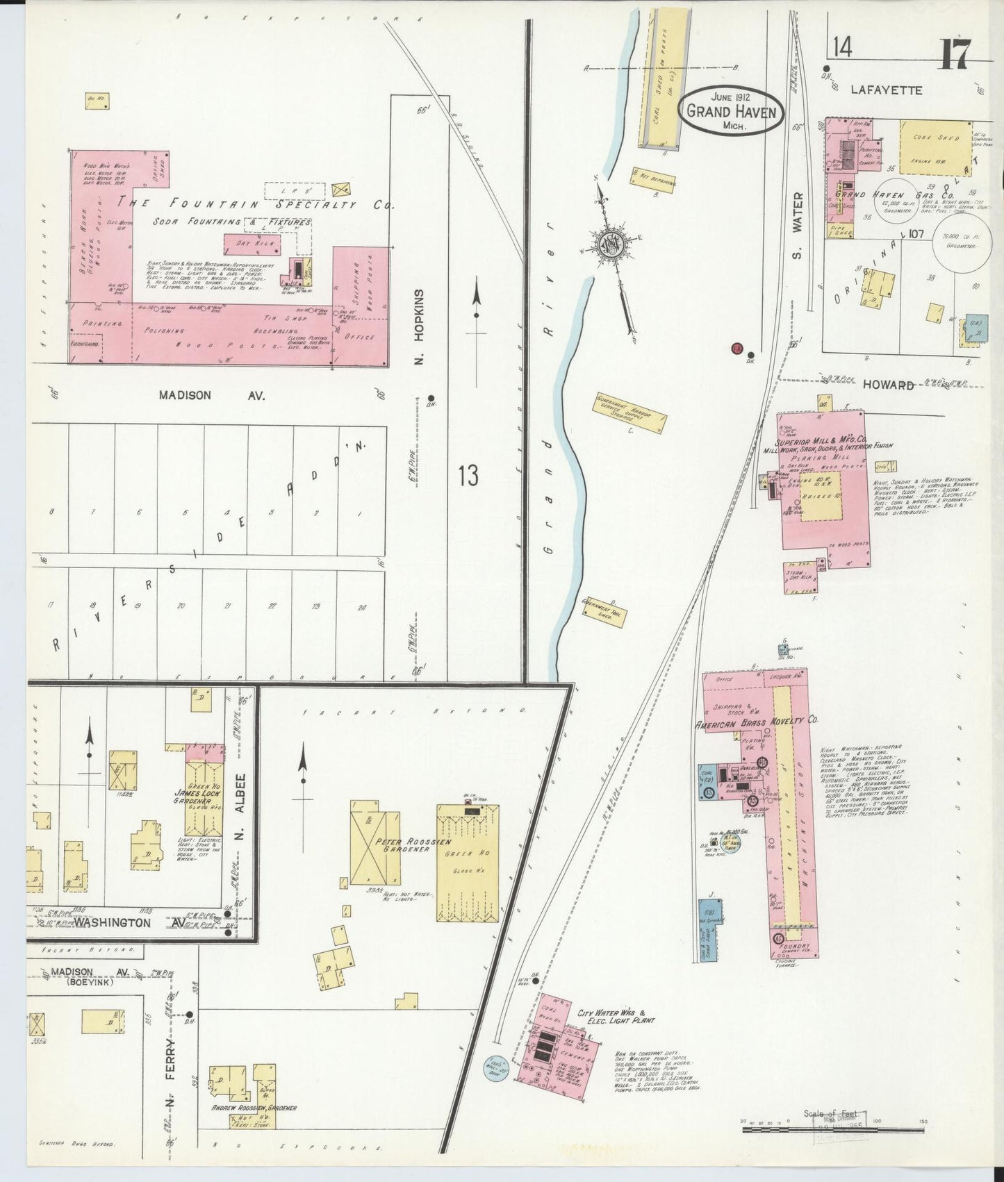 Sanborn Fire Insurance Map from Grand Haven, Ottawa County, Michigan (1912), Sheet #0017 - Complete Map Set gallery image, historic Sanborn map, vintage wall art, Michigan Michigan
