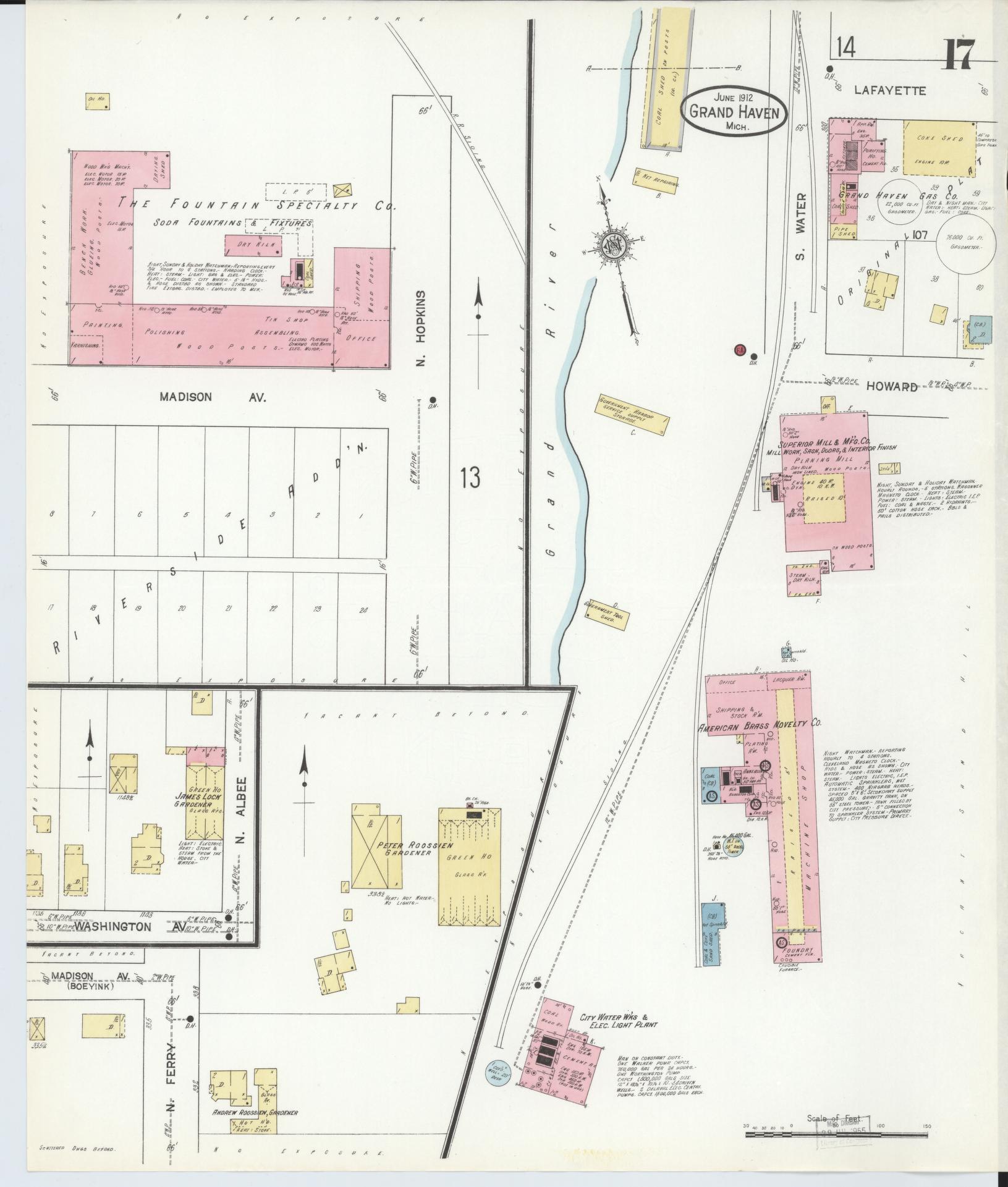 Sanborn Fire Insurance Map from Grand Haven, Ottawa County, Michigan (1912), Sheet #0017 - Complete Map Set gallery image, historic Sanborn map, vintage wall art, Michigan Michigan