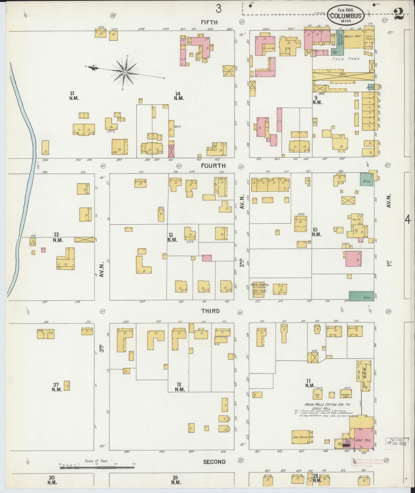 Sanborn Fire Insurance Map from Columbus, Lowndes County, Mississippi (1900), Sheet #0002 - Complete Map Set gallery image, historic Sanborn map, vintage wall art, Mississippi Mississippi