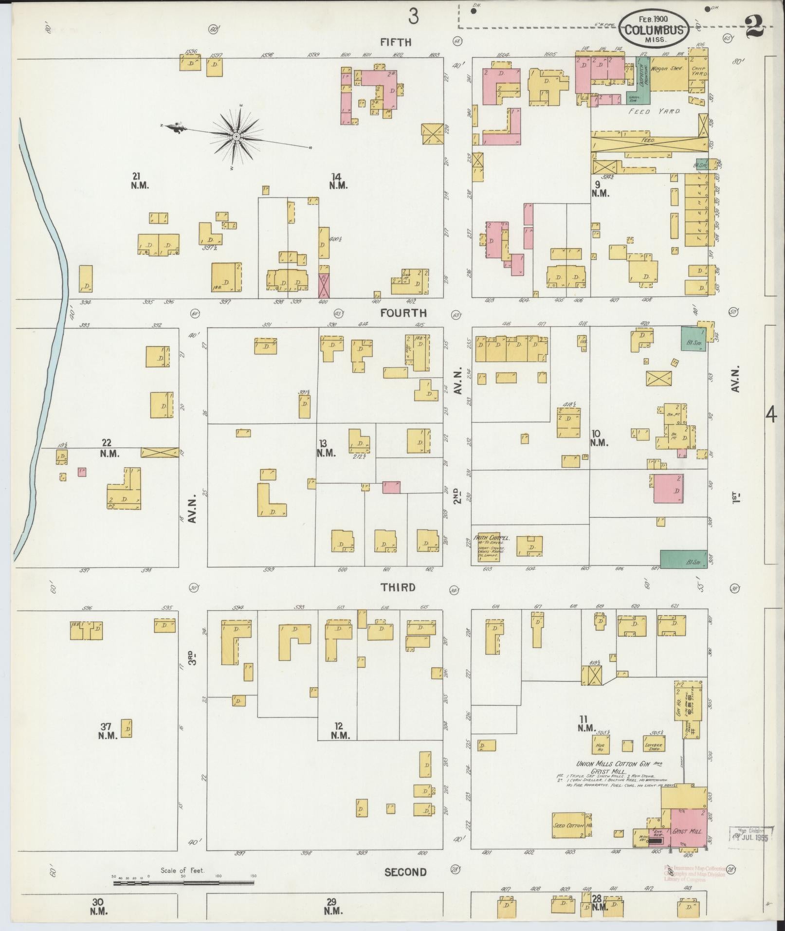 Sanborn Fire Insurance Map from Columbus, Lowndes County, Mississippi (1900), Sheet #0002 - Complete Map Set gallery image, historic Sanborn map, vintage wall art, Mississippi Mississippi