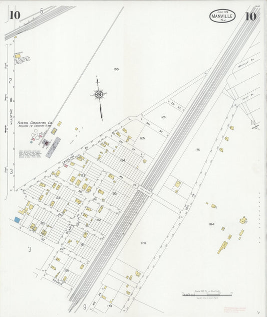 Sanborn Fire Insurance Map from Manville, Somerset County, New Jersey (1928), Sheet #0010 - Historic Sanborn Fire Insurance Map Print, vintage old map wall art, antique decor, genealogy gift, New Jersey New Jersey map