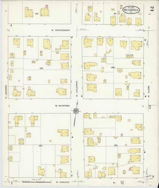 Sanborn Fire Insurance Map from Milledgeville, Baldwin County, Georgia (1913), Sheet #0002 - Historic Sanborn Fire Insurance Map Print, vintage old map wall art, antique decor, genealogy gift, Georgia Georgia map