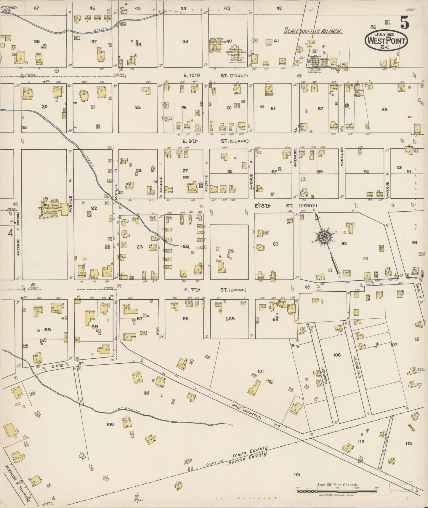 Sanborn Fire Insurance Map from West Point, Troup County, Georgia (1922), Sheet #0005 - Complete Map Set gallery image, historic Sanborn map, vintage wall art, Alabama Alabama