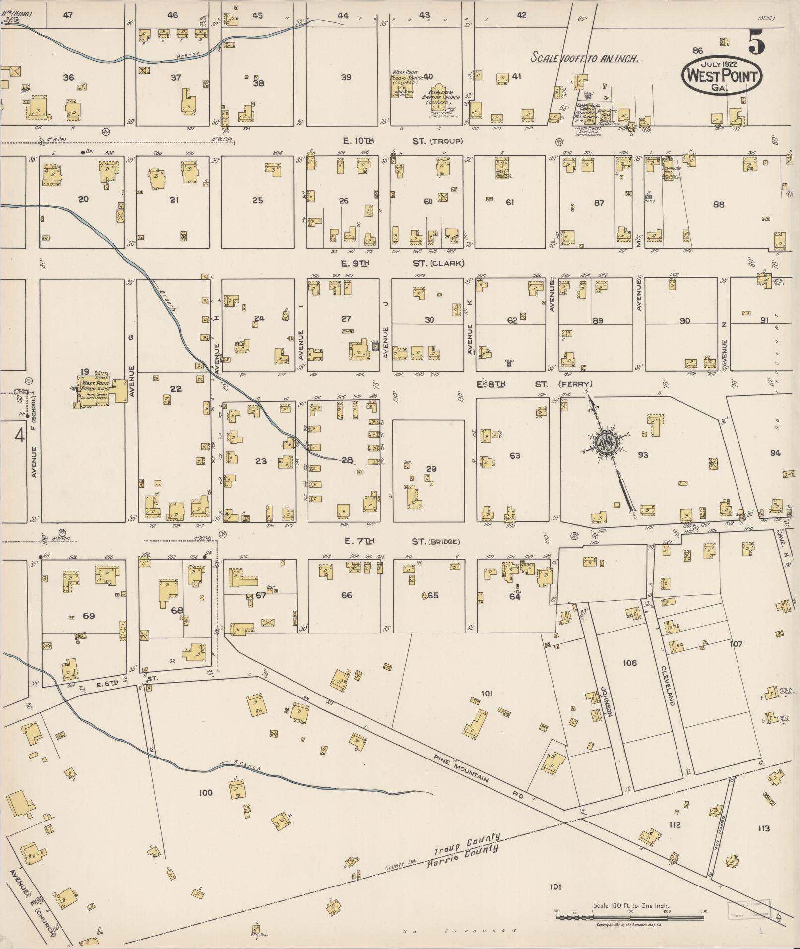 Sanborn Fire Insurance Map from West Point, Troup County, Georgia (1922), Sheet #0005 - Complete Map Set gallery image, historic Sanborn map, vintage wall art, Alabama Alabama