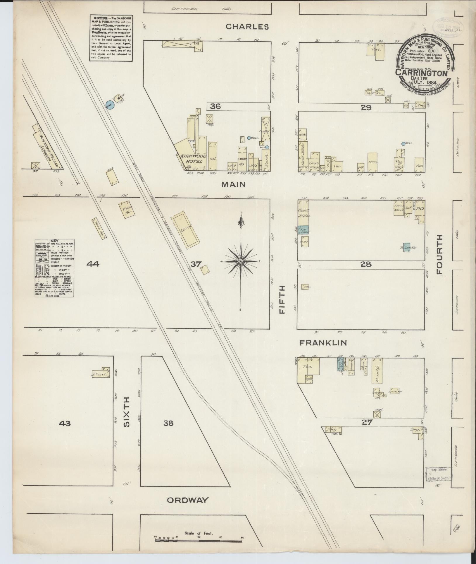 Sanborn Fire Insurance Map from Carrington, Foster County, North Dakota (1884), Sheet #0001 - Historic Sanborn Fire Insurance Map Print, vintage old map wall art, antique decor, genealogy gift, North Dakota North Dakota map