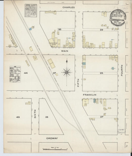 Sanborn Fire Insurance Map from Carrington, Foster County, North Dakota (1884), Sheet #0001 - Historic Sanborn Fire Insurance Map Print, vintage old map wall art, antique decor, genealogy gift, North Dakota North Dakota map