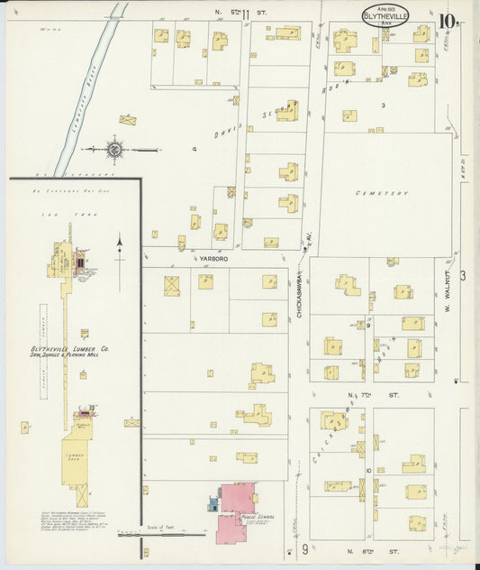 Sanborn Fire Insurance Map from Blytheville, Mississippi County, Arkansas (1913), Sheet #0010 - Historic Sanborn Fire Insurance Map Print, vintage old map wall art, antique decor, genealogy gift, Blytheville Mississippi map