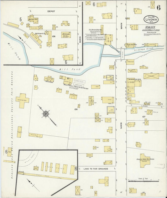 Sanborn Fire Insurance Map from Livonia, Livingston County, New York (1913), Sheet #0006 - Historic Sanborn Fire Insurance Map Print, vintage old map wall art, antique decor, genealogy gift, New York New York map