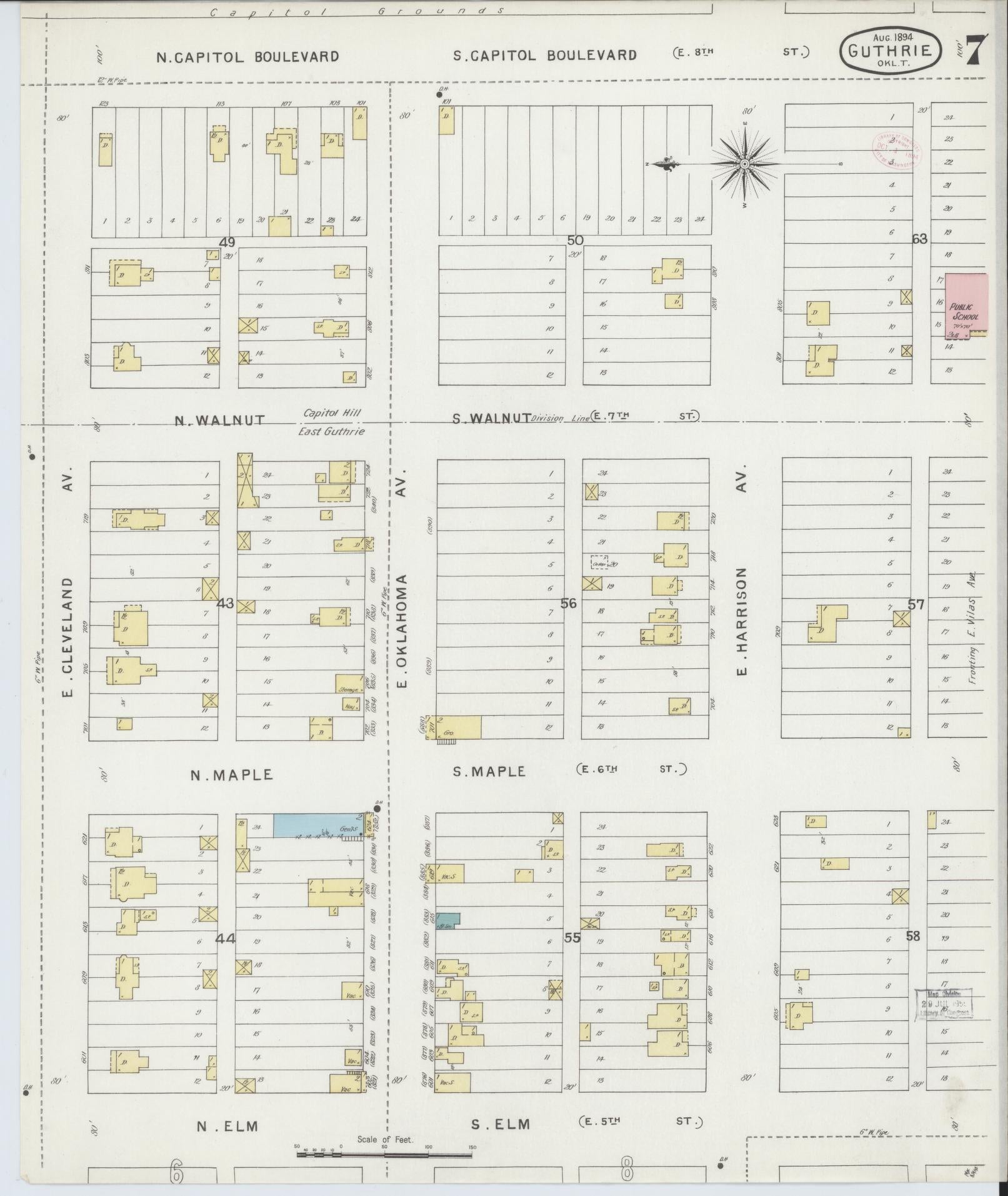 Sanborn Fire Insurance Map from Guthrie, Logan County, Oklahoma (1894), Sheet #0007 - Historic Sanborn Fire Insurance Map Print, vintage old map wall art, antique decor, genealogy gift, Oklahoma Oklahoma map