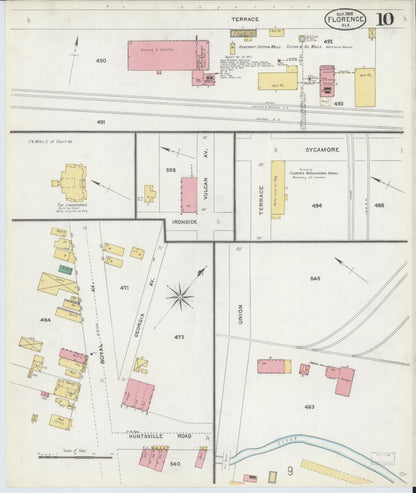 Sanborn Fire Insurance Map from Florence, Lauderdale County, Alabama (1905), Sheet #0010 - Complete Map Set gallery image, historic Sanborn map, vintage wall art, Alabama Alabama