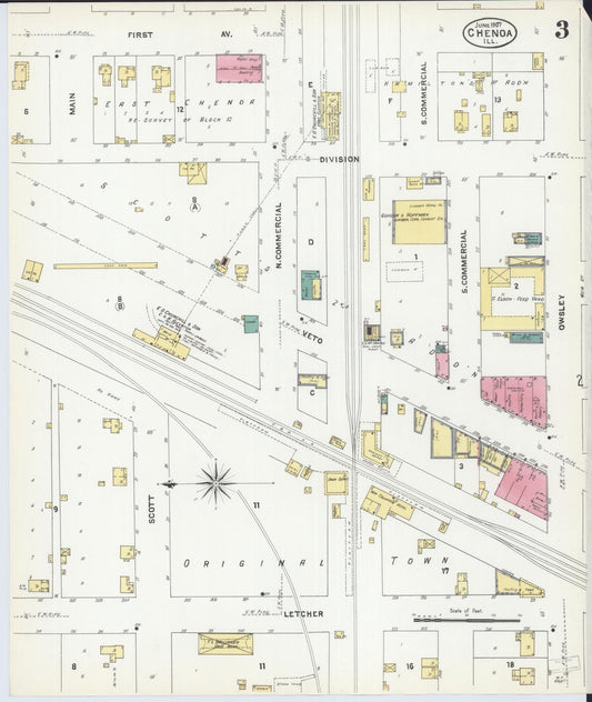 Sanborn Fire Insurance Map from Chenoa, McLean County, Illinois (1907), Sheet #0003 - Historic Sanborn Fire Insurance Map Print, vintage old map wall art, antique decor, genealogy gift, Illinois Illinois map