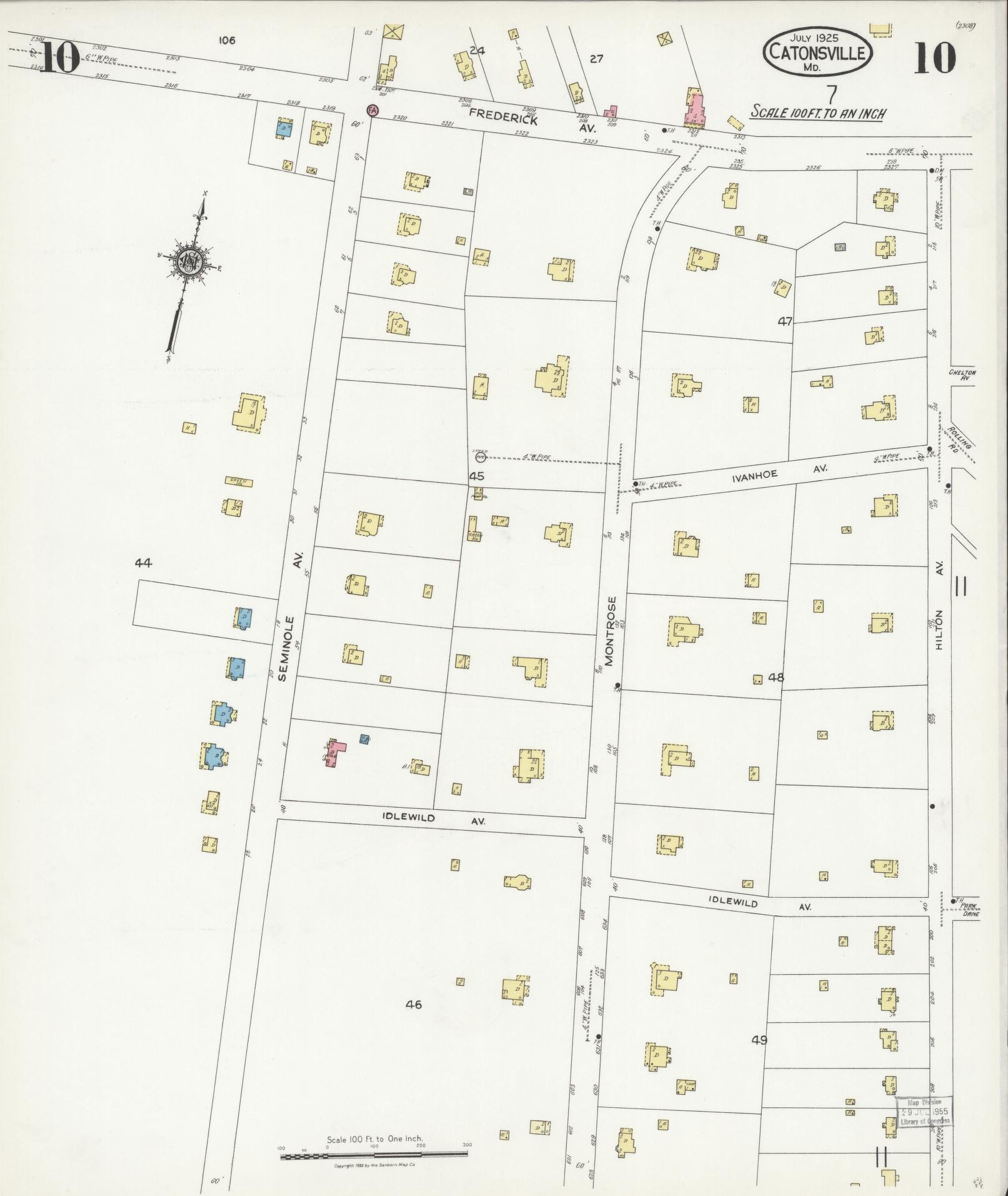 Sanborn Fire Insurance Map from Catonsville, Baltimore County, Maryland (1925), Sheet #0010 - Complete Map Set gallery image, historic Sanborn map, vintage wall art, Maryland Maryland