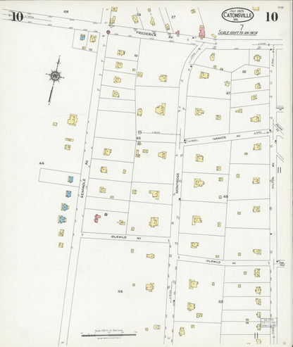 Sanborn Fire Insurance Map from Catonsville, Baltimore County, Maryland (1925), Sheet #0010 - Complete Map Set gallery image, historic Sanborn map, vintage wall art, Maryland Maryland