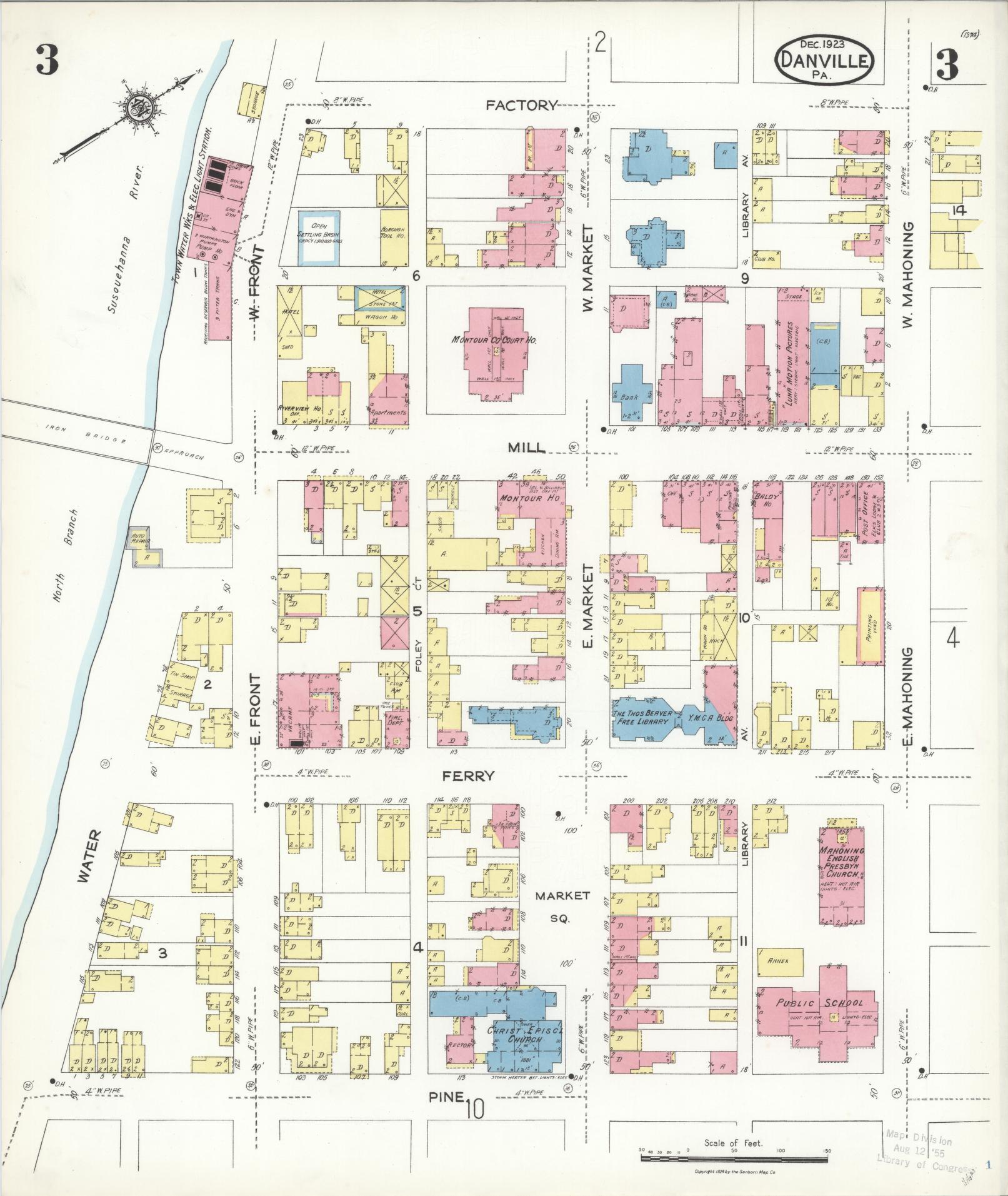 Sanborn Fire Insurance Map from Danville, Montour County, Pennsylvania (1923), Sheet #0003 - Historic Sanborn Fire Insurance Map Print, vintage old map wall art, antique decor, genealogy gift, Pennsylvania Pennsylvania map