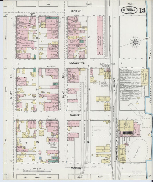 Sanborn Fire Insurance Map from Winona, Winona County, Minnesota (1889), Sheet #0013 - Historic Sanborn Fire Insurance Map Print, vintage old map wall art, antique decor, genealogy gift, Minnesota Minnesota map
