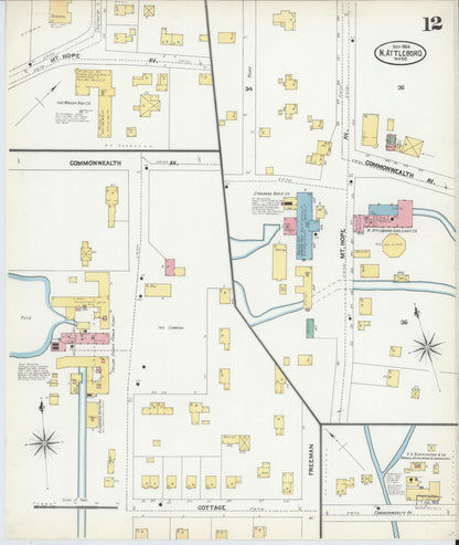 Sanborn Fire Insurance Map from North Attleborough, Bristol County, Massachusetts (1904), Sheet #0012 - Complete Map Set gallery image, historic Sanborn map, vintage wall art, Massachusetts Massachusetts