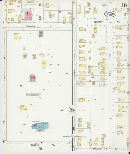 Sanborn Fire Insurance Map from Holland, Ottawa County, Michigan (1902), Sheet #0016 - Historic Sanborn Fire Insurance Map Print, vintage old map wall art, antique decor, genealogy gift, Michigan Michigan map