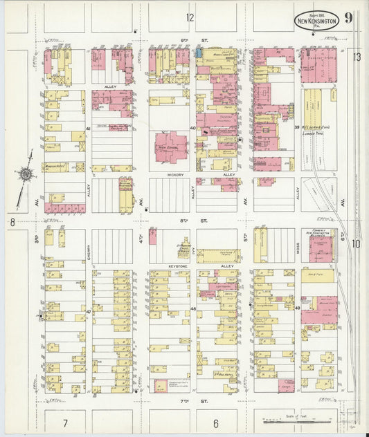 Sanborn Fire Insurance Map from New Kensington, Westmoreland County, Pennsylvania (1911), Sheet #0009 - Historic Sanborn Fire Insurance Map Print, vintage old map wall art, antique decor, genealogy gift, Pennsylvania Pennsylvania map