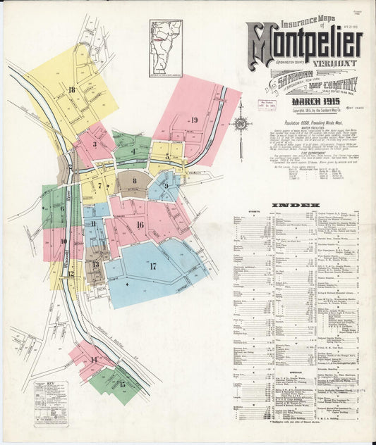 Sanborn Fire Insurance Map from Montpelier, Washington County, Vermont (1915), Sheet #0001 - Complete Map Set gallery image, historic Sanborn map, vintage wall art, Vermont Vermont