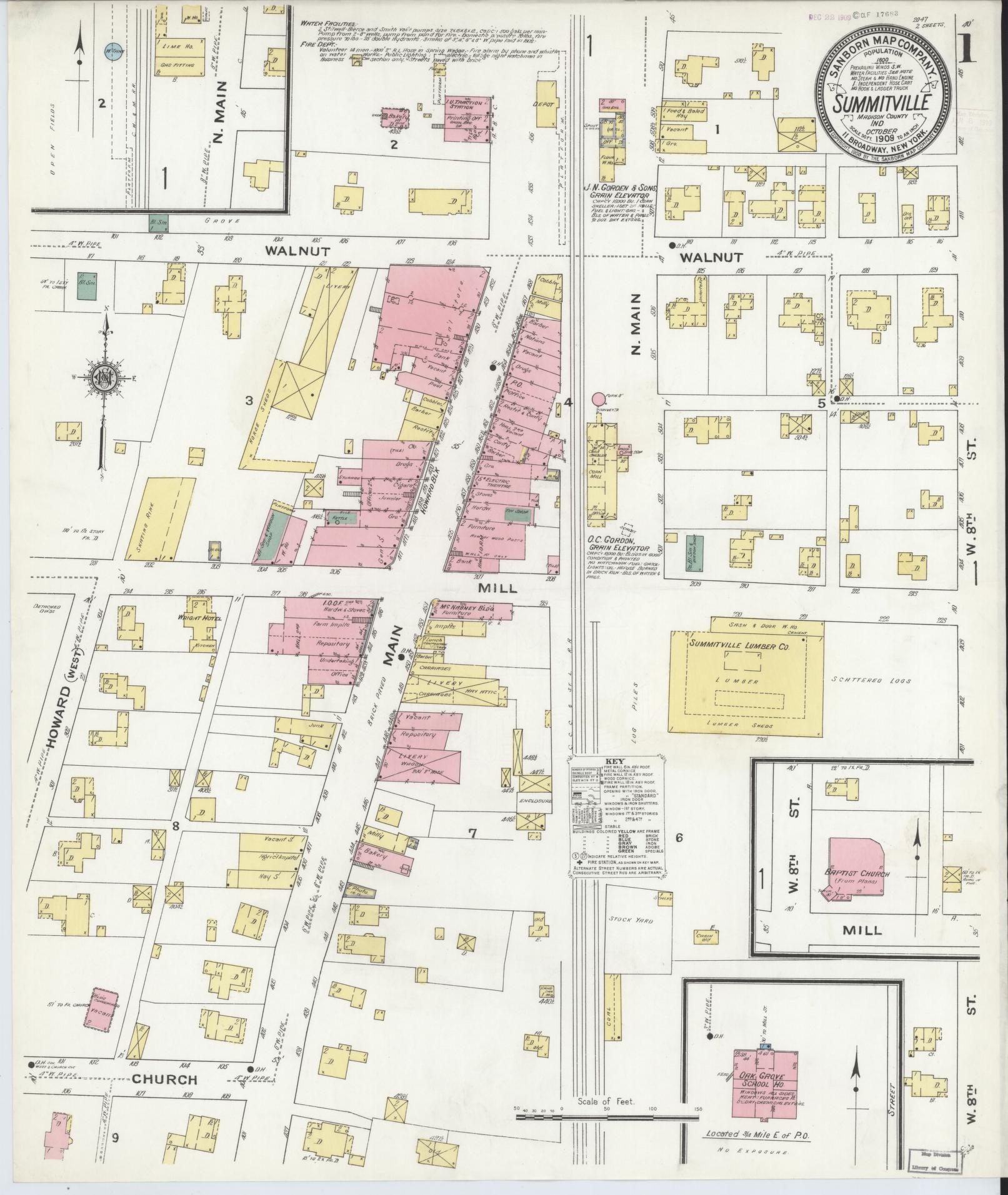 Sanborn Fire Insurance Map from Summitville, Madison County, Indiana (1909), Sheet #0001 - Complete Map Set gallery image, historic Sanborn map, vintage wall art, Indiana Indiana