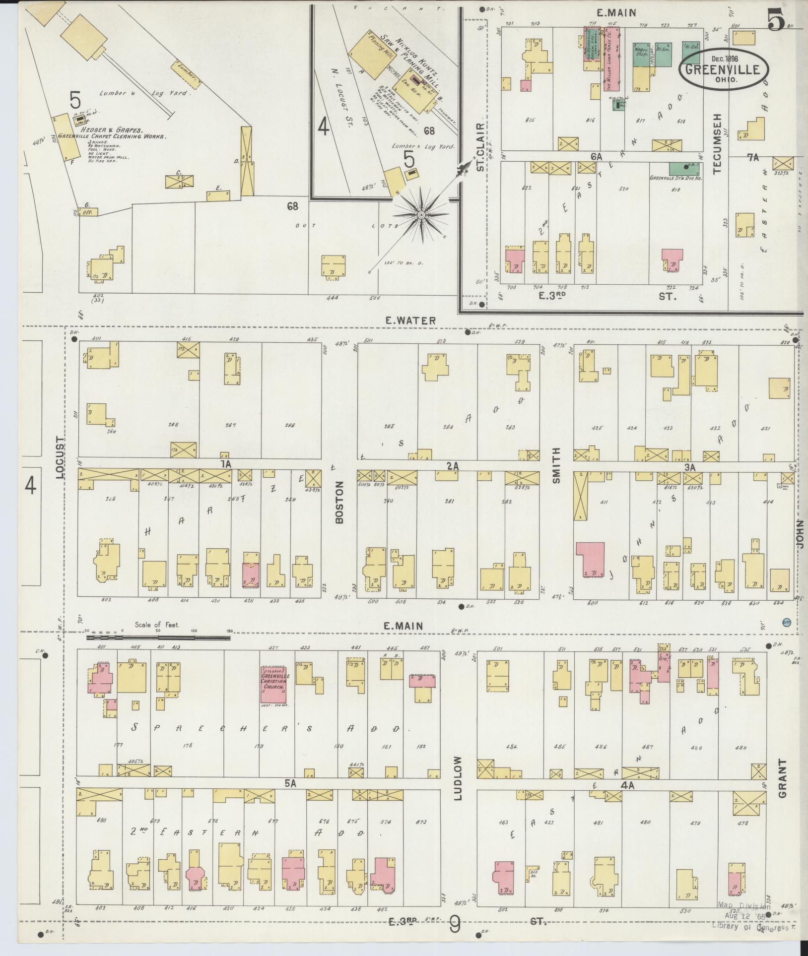 Sanborn Fire Insurance Map from Greenville, Darke County, Ohio (1898), Sheet #0005 - Historic Sanborn Fire Insurance Map Print, vintage old map wall art, antique decor, genealogy gift, Ohio Ohio map