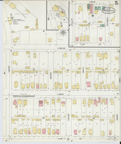 Sanborn Fire Insurance Map from Greenville, Darke County, Ohio (1898), Sheet #0005 - Historic Sanborn Fire Insurance Map Print, vintage old map wall art, antique decor, genealogy gift, Ohio Ohio map