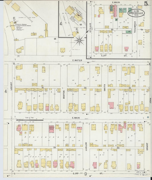 Sanborn Fire Insurance Map from Greenville, Darke County, Ohio (1898), Sheet #0005 - Historic Sanborn Fire Insurance Map Print, vintage old map wall art, antique decor, genealogy gift, Ohio Ohio map