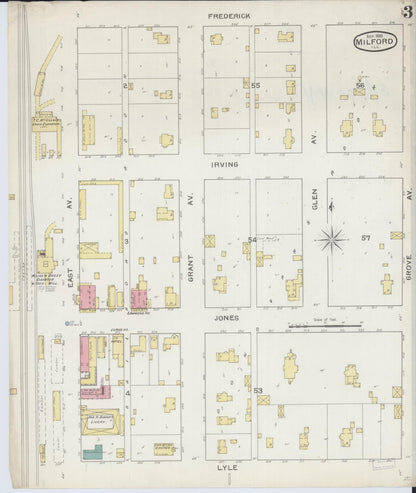 Sanborn Fire Insurance Map from Milford, Iroquois County, Illinois (1893), Sheet #0003 - Historic Sanborn Fire Insurance Map Print, vintage old map wall art, antique decor, genealogy gift, Illinois Illinois map