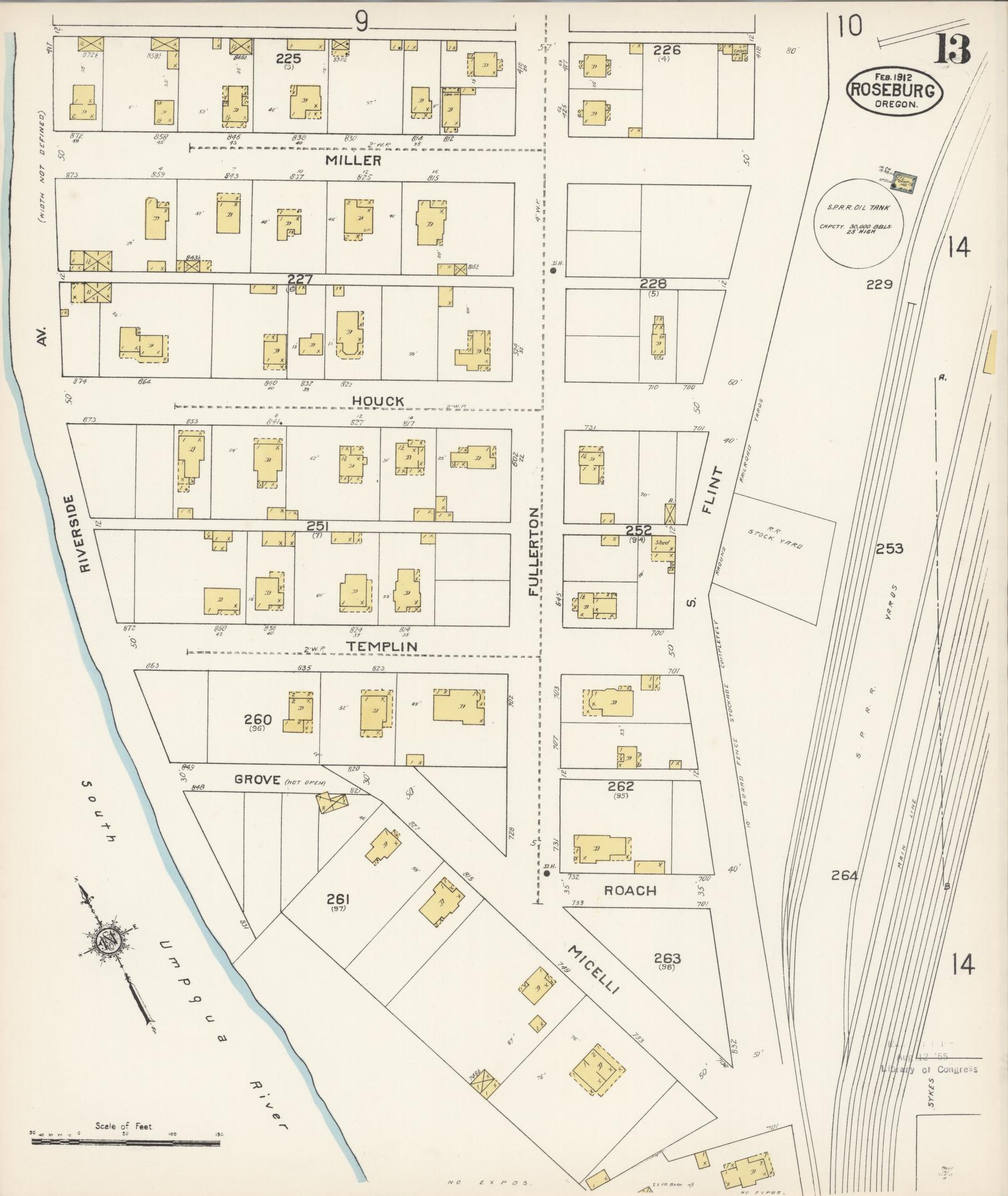 Sanborn Fire Insurance Map from Roseburg, Douglas County, Oregon (1912), Sheet #0013 - Complete Map Set gallery image, historic Sanborn map, vintage wall art, Oregon Oregon