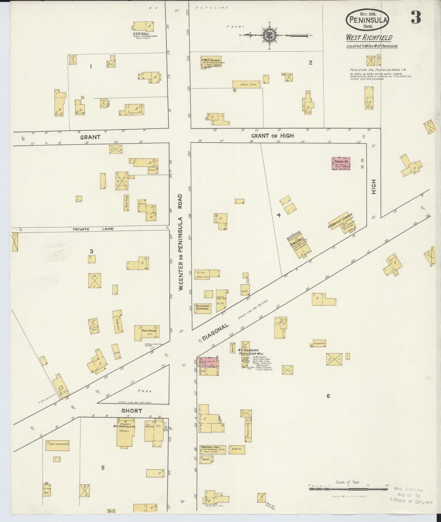 Sanborn Fire Insurance Map from Peninsula, Summit County, Ohio (1916), Sheet #0003 - Historic Sanborn Fire Insurance Map Print, vintage old map wall art, antique decor, genealogy gift, Ohio Ohio map