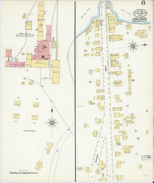 Sanborn Fire Insurance Map from Palmer, Hampden County, Massachusetts (1906), Sheet #0008 - Historic Sanborn Fire Insurance Map Print, vintage old map wall art, antique decor, genealogy gift, Massachusetts Massachusetts map