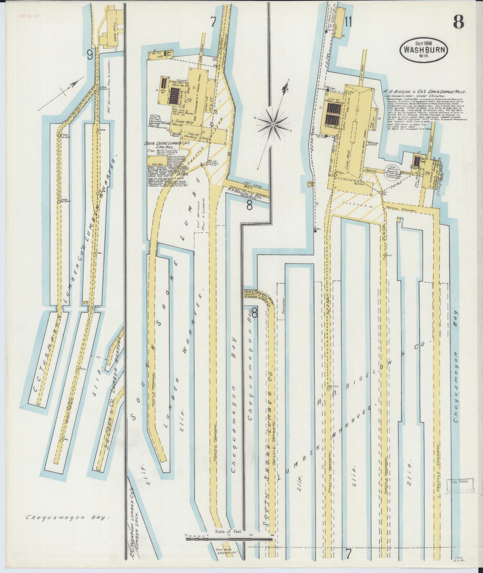 Sanborn Fire Insurance Map from Washburn, Bayfield County, Wisconsin (1898), Sheet #0008 - Historic Sanborn Fire Insurance Map Print, vintage old map wall art, antique decor, genealogy gift, Wisconsin Wisconsin map