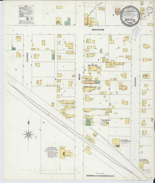Sanborn Fire Insurance Map from Kent City, Kent County, Michigan (1899), Sheet #0001 - Historic Sanborn Fire Insurance Map Print, vintage old map wall art, antique decor, genealogy gift, Michigan Michigan map