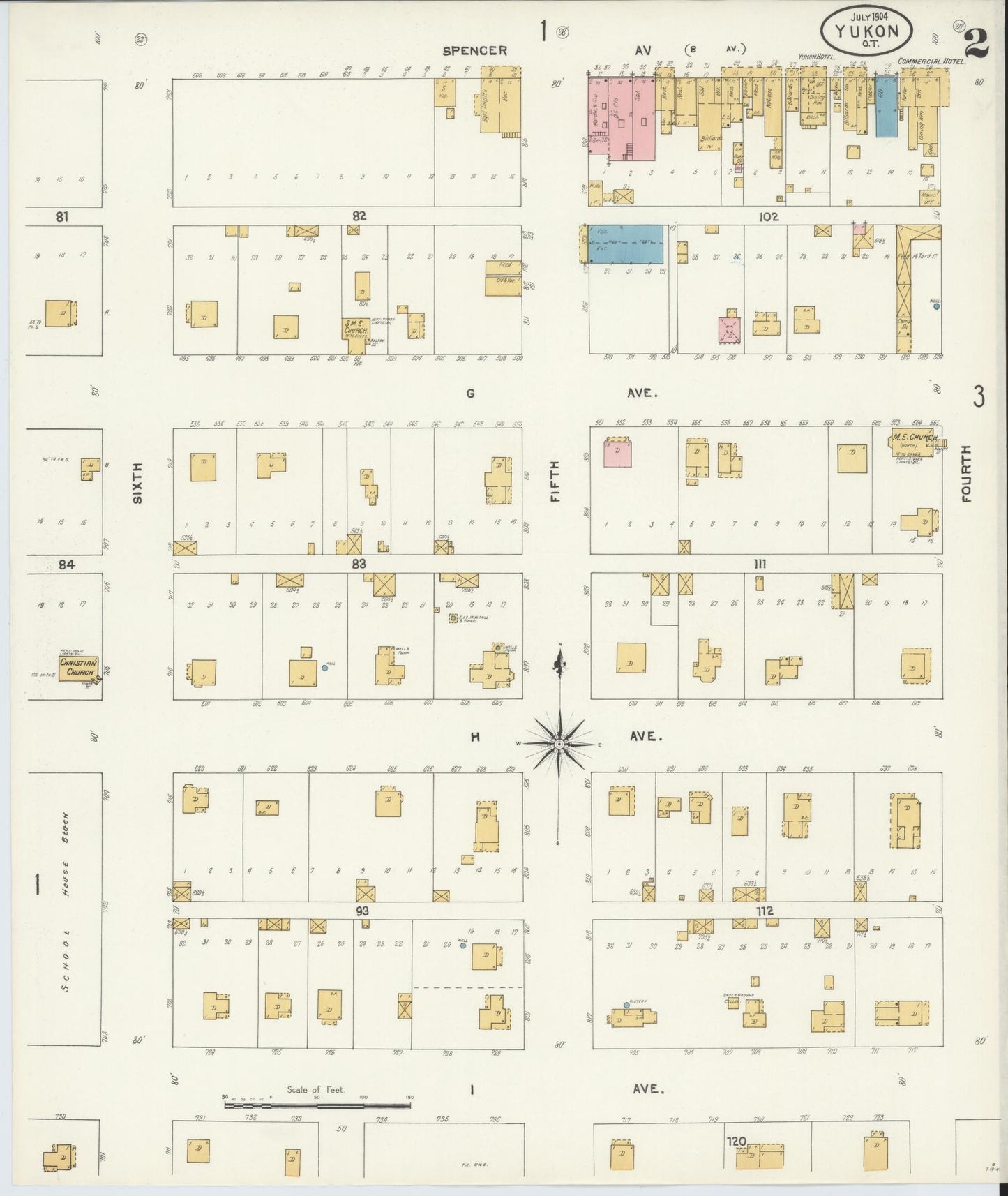 Sanborn Fire Insurance Map from Yukon, Canadian County, Oklahoma (1904), Sheet #0002 - Historic Sanborn Fire Insurance Map Print, vintage old map wall art, antique decor, genealogy gift, Oklahoma Oklahoma map