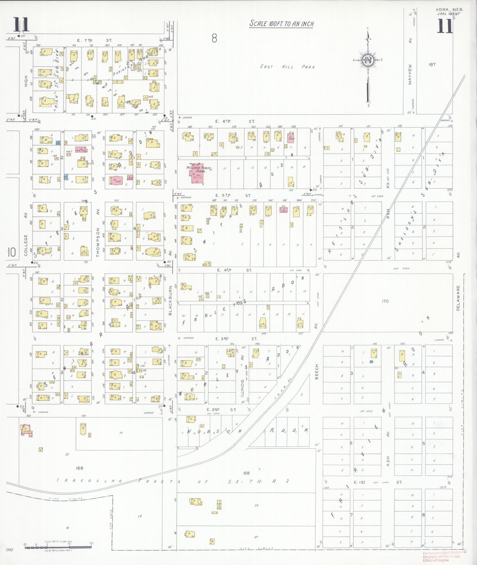 Sanborn Fire Insurance Map from York, York County, Nebraska (1933), Sheet #0011 - Complete Map Set gallery image, historic Sanborn map, vintage wall art, Nebraska Nebraska