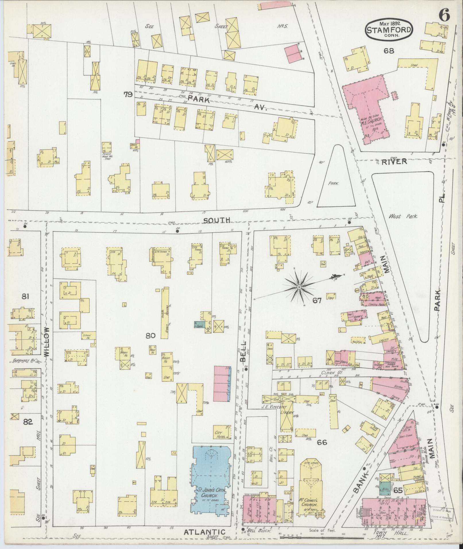 Sanborn Fire Insurance Map from Stamford, Fairfield County, Connecticut (1892), Sheet #0006 - Complete Map Set gallery image, historic Sanborn map, vintage wall art, Connecticut Connecticut