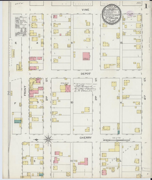 Sanborn Fire Insurance Map from O'Fallon, Saint Clair County, Illinois (1893), Sheet #0001 - Historic Sanborn Fire Insurance Map Print, vintage old map wall art, antique decor, genealogy gift, Illinois Illinois map