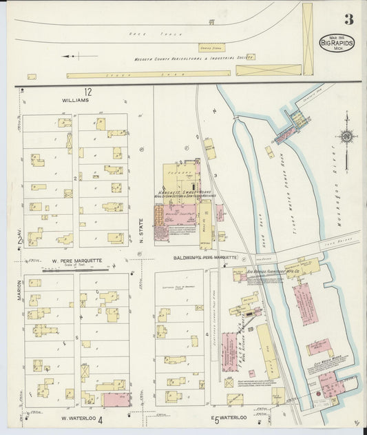 Sanborn Fire Insurance Map from Big Rapids, Mecosta County, Michigan (1914), Sheet #0003 - Historic Sanborn Fire Insurance Map Print, vintage old map wall art, antique decor, genealogy gift, Michigan Michigan map