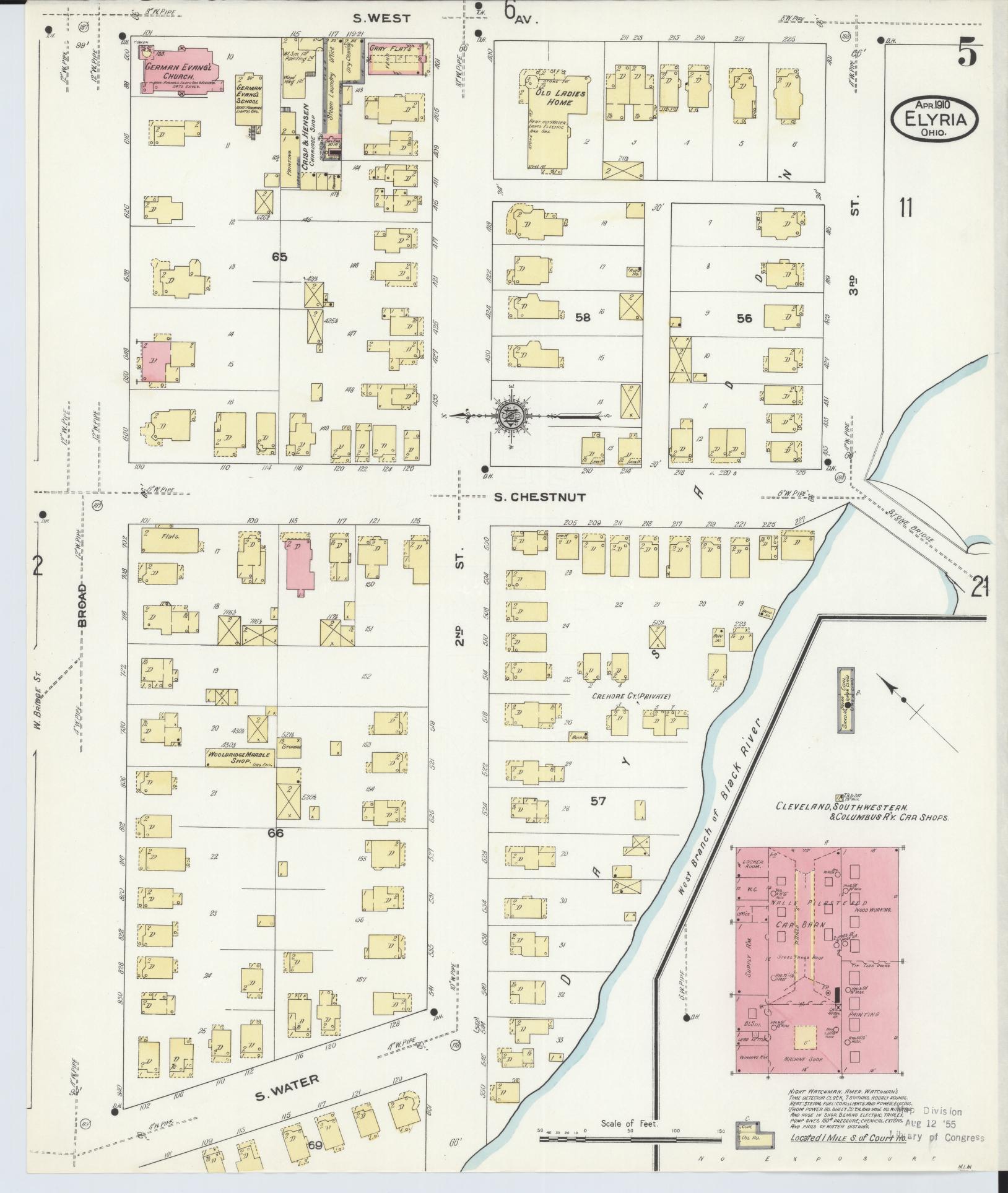 Sanborn Fire Insurance Map from Elyria, Lorain County, Ohio (1910), Sheet #0005 - Historic Sanborn Fire Insurance Map Print, vintage old map wall art, antique decor, genealogy gift, Ohio Ohio map