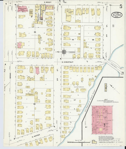 Sanborn Fire Insurance Map from Elyria, Lorain County, Ohio (1910), Sheet #0005 - Historic Sanborn Fire Insurance Map Print, vintage old map wall art, antique decor, genealogy gift, Ohio Ohio map