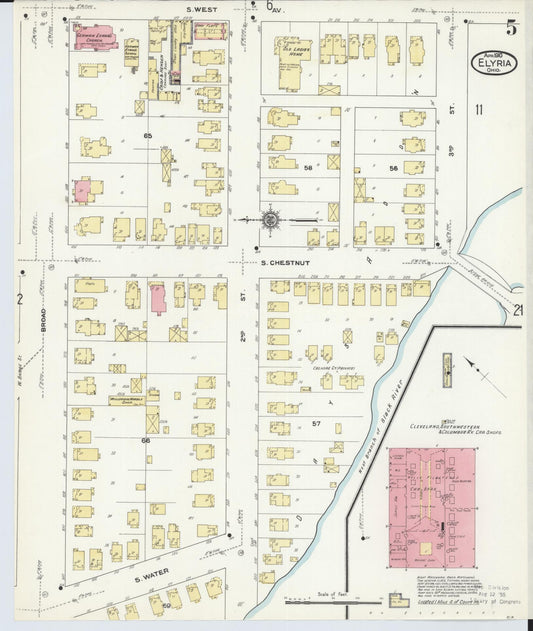 Sanborn Fire Insurance Map from Elyria, Lorain County, Ohio (1910), Sheet #0005 - Historic Sanborn Fire Insurance Map Print, vintage old map wall art, antique decor, genealogy gift, Ohio Ohio map