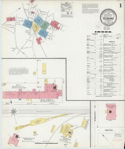 Sanborn Fire Insurance Map from Reading, Middlesex County, Massachusetts (1903), Sheet #0001 - Historic Sanborn Fire Insurance Map Print, vintage old map wall art, antique decor, genealogy gift, Massachusetts Massachusetts map